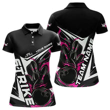 Load image into Gallery viewer, Custom Black And Pink Flame Strike Bowling Polo Shirts For Women, Strike Bowling Jerseys IPHW8314