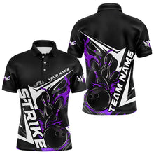 Load image into Gallery viewer, Custom Black And Purple Flame Strike Bowling Polo Shirts For Men, Strike Bowling Jerseys IPHW8315