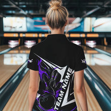 Load image into Gallery viewer, Custom Black And Purple Flame Womens Strike Bowling Quarter-Zip Shirts, Bowling Jersey IPHW8315