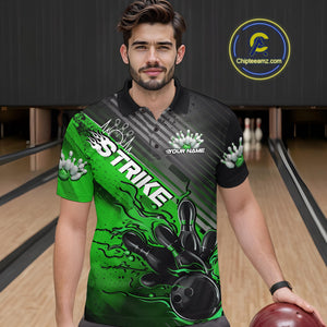 Custom Green Strike Flame Bowling Polo Shirts For Men, Bowling Team Shirt Bowlers Outift IPHW9616