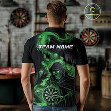 Load image into Gallery viewer, Custom Green Fire Flame Grim Reaper Dart Men Polo Shirts, Dart Team Halloween Outfits IPHW9983