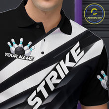 Load image into Gallery viewer, Custom Black And Blue Strike Bowling Polo Shirts For Men, Bowling Team Uniform IPHW9628