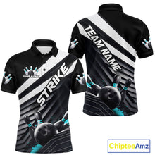 Load image into Gallery viewer, Custom Black And Blue Strike Bowling Polo Shirts For Men, Bowling Team Uniform IPHW9628
