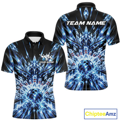 Custom Icy Blue Crystal Ice Bowling League Team Polo Shirt For Men, Bowling Jersey IPHW12440
