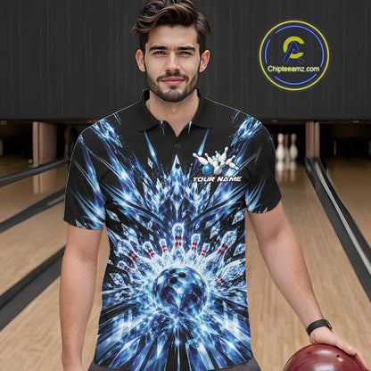 Custom Icy Blue Crystal Ice Bowling League Team Polo Shirt For Men, Bowling Jersey IPHW12440