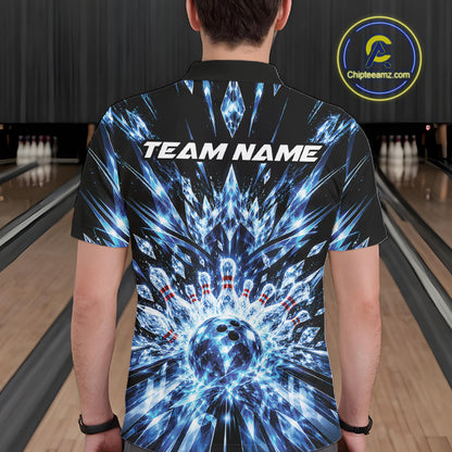 Custom Icy Blue Crystal Ice Bowling League Team Polo Shirt For Men, Bowling Jersey IPHW12440