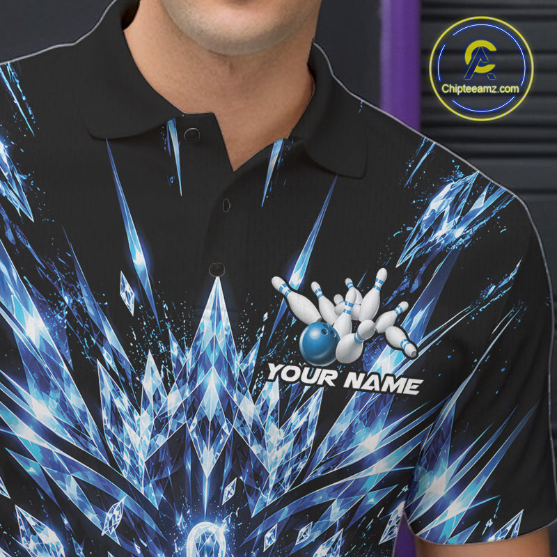 Custom Icy Blue Crystal Ice Bowling League Team Polo Shirt For Men, Bowling Jersey IPHW12440