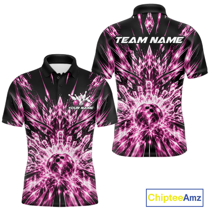 Custom Icy Pink Crystal Ice Bowling League Team Polo Shirt For Men, Bowling Jersey IPHW12441