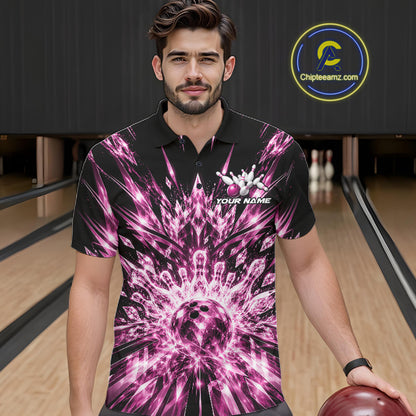 Custom Icy Pink Crystal Ice Bowling League Team Polo Shirt For Men, Bowling Jersey IPHW12441