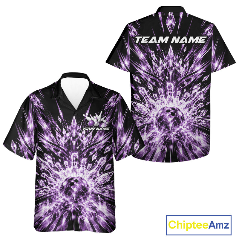 Custom Icy Purple Crystal Ice Bowling League Team Button Up Shirt For Men And Women, Bowling Jersey IPHW12442