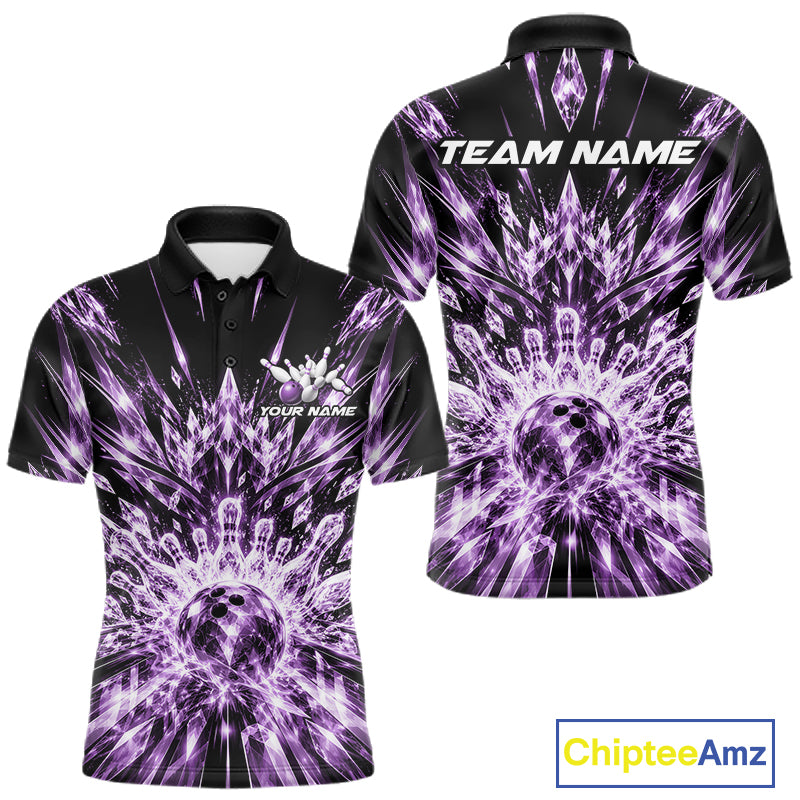 Custom Icy Purple Crystal Ice Bowling League Team Polo Shirt For Men, Bowling Jersey IPHW12442
