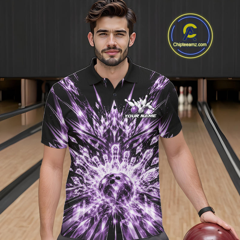 Custom Icy Purple Crystal Ice Bowling League Team Polo Shirt For Men, Bowling Jersey IPHW12442