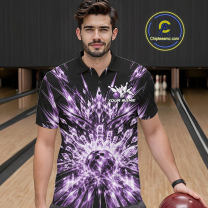 Custom Icy Purple Crystal Ice Bowling League Team Polo Shirt For Men, Bowling Jersey IPHW12442