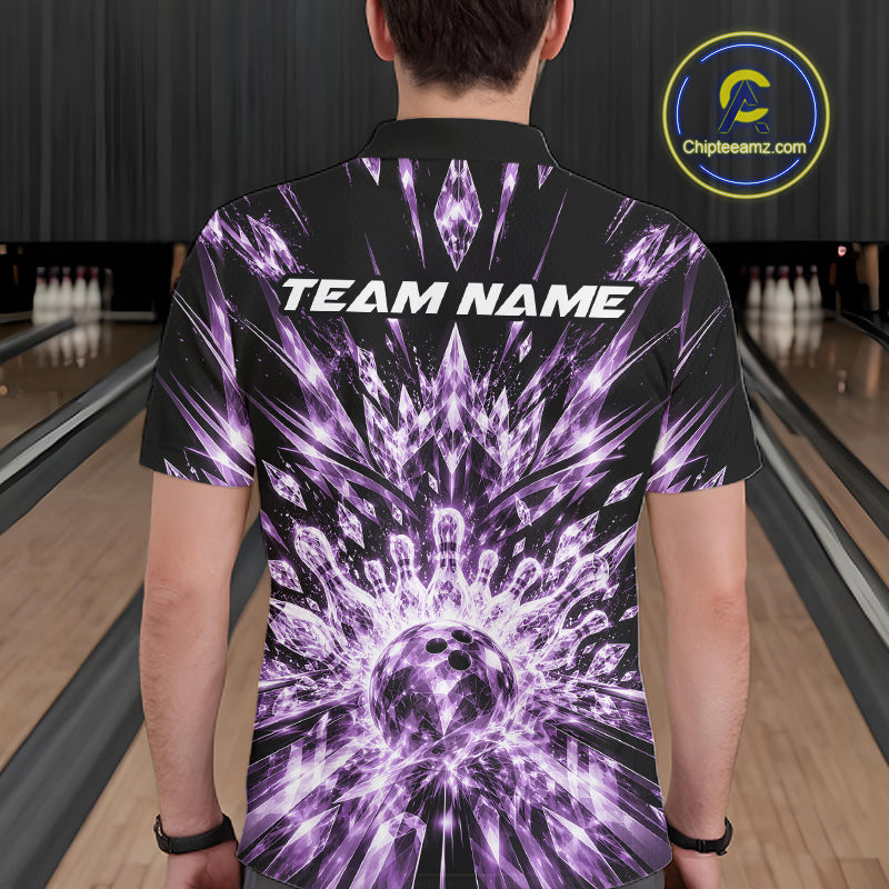 Custom Icy Purple Crystal Ice Bowling League Team Polo Shirt For Men, Bowling Jersey IPHW12442