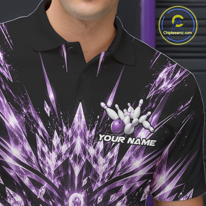 Custom Icy Purple Crystal Ice Bowling League Team Polo Shirt For Men, Bowling Jersey IPHW12442