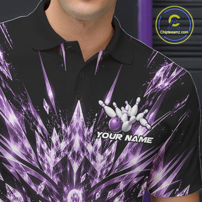Custom Icy Purple Crystal Ice Bowling League Team Polo Shirt For Men, Bowling Jersey IPHW12442