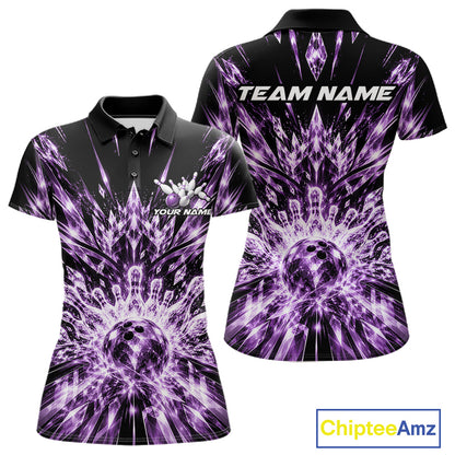 Custom Icy Purple Crystal Ice Bowling League Team Polo Shirt For Women, Bowling Jersey IPHW12442