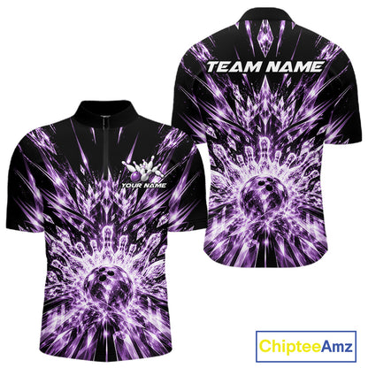 Custom Icy Purple Crystal Ice Bowling League Team Quarter Zip Shirt For Men, Bowling Jersey IPHW12442