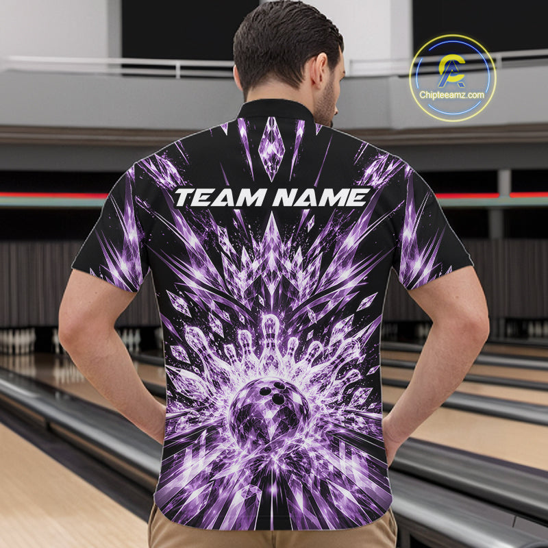 Custom Icy Purple Crystal Ice Bowling League Team Quarter Zip Shirt For Men, Bowling Jersey IPHW12442