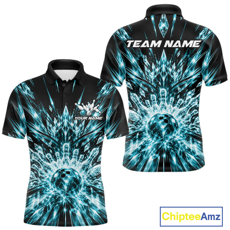 Custom Icy Cyan Crystal Ice Bowling League Team Polo Shirt For Men, Bowling Jersey IPHW12443