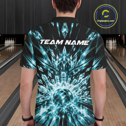 Custom Icy Cyan Crystal Ice Bowling League Team Polo Shirt For Men, Bowling Jersey IPHW12443