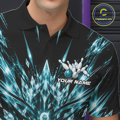 Custom Icy Cyan Crystal Ice Bowling League Team Polo Shirt For Men, Bowling Jersey IPHW12443
