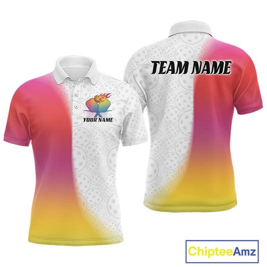 Custom Colorful Pickleball Pattern Pickleball Polo Shirts For Men, Pickleball League Shirt IPHW9317