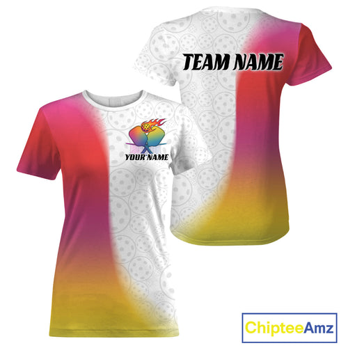 Custom Colorful Pickleball Pattern Pickleball T-Shirts For Women, Pickleball League IPHW9317