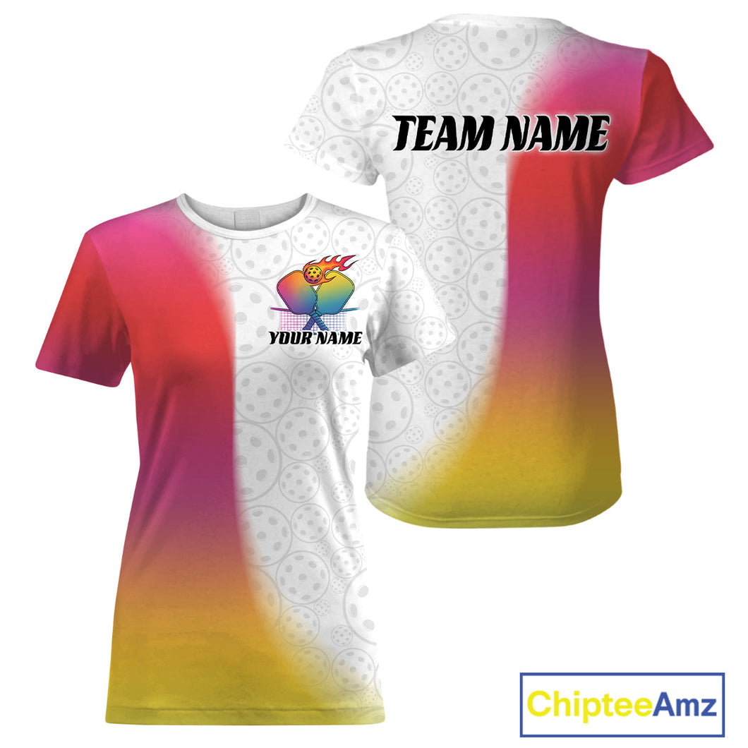 Custom Colorful Pickleball Pattern Pickleball T-Shirts For Women, Pickleball League IPHW9317