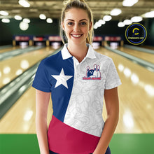 Load image into Gallery viewer, Custom Bowling Pattern Texeas Bowling Polo Shirts For Women, Texas Bowling League Shirt IPHW9629