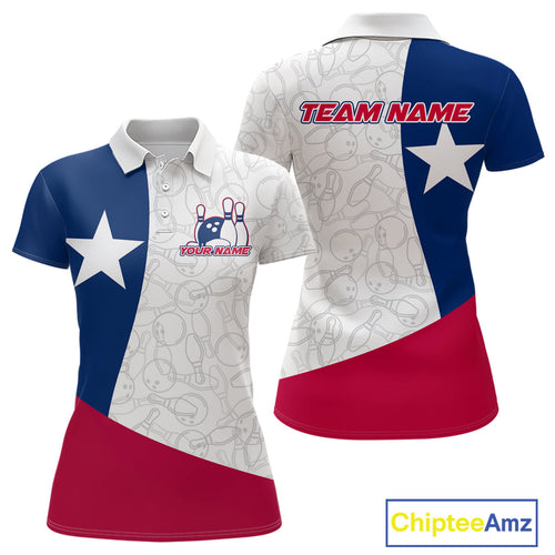 Custom Bowling Pattern Texeas Bowling Polo Shirts For Women, Texas Bowling League Shirt IPHW9629