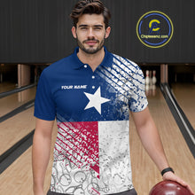Load image into Gallery viewer, Custom Grunge Texas Flag Bowling Team Polo Shirts For Men, Texas Bowling Tournament Shirt IPHW9633