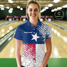 Load image into Gallery viewer, Custom Grunge Texas Flag Bowling Team Women Polo Shirt, Texas Bowling Tournament Shirt IPHW9633