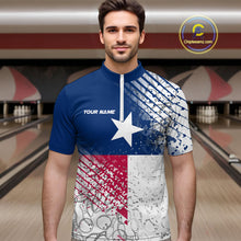 Load image into Gallery viewer, Custom Grunge Texas Flag Bowling Team Quarter-Zip Shirts For Men, Texas Bowling Tournament Shirt IPHW9633