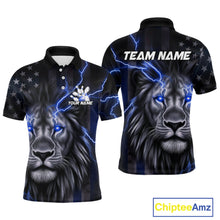 Load image into Gallery viewer, Custom Blue Thunder Lightning Patriotic Lion Polo Shirts For Men, US Flag Bowling Jerseys IPHW9320