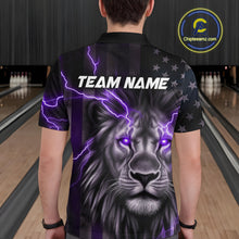 Load image into Gallery viewer, Custom Purple Thunder Lightning Patriotic Lion Polo Shirts For Men, US Flag Bowling Jerseys IPHW9321