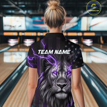 Load image into Gallery viewer, Custom Purple Thunder Lightning Patriotic Lion Women Polo Shirts, US Flag Bowling Jerseys IPHW9321