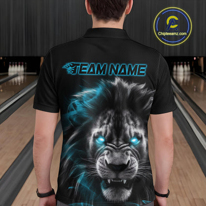 Custom Black And Blue Lion Bowling Polo Team Shirts For Men, Lion Bowling Jerseys IPHW9329