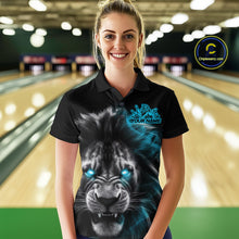 Load image into Gallery viewer, Custom Black And Blue Lion Bowling Polo Team Shirts For Women, Lion Bowling Jerseys IPHW9329