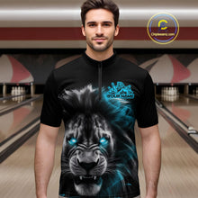 Load image into Gallery viewer, Custom Black And Blue Lion Bowling Quarter-Zip Team Shirts For Men, Lion Bowling Jerseys IPHW9329