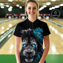 Load image into Gallery viewer, Custom Black And Blue Lion Bowling Quarter-Zip Team Shirt For Women, Lion Bowling Jersey IPHW9329