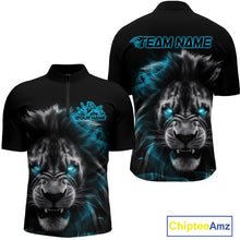 Load image into Gallery viewer, Custom Black And Blue Lion Bowling Quarter-Zip Team Shirts For Men, Lion Bowling Jerseys IPHW9329