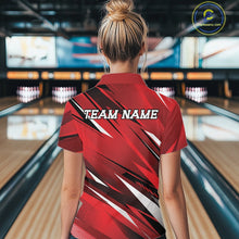 Load image into Gallery viewer, Person wearing a red bowling shirt with 'TEAM NAME' text in a bowling alley.