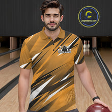 Load image into Gallery viewer, Man wearing a custom bowling shirt with a bowling alley background