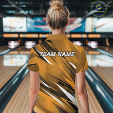 Load image into Gallery viewer, Person wearing a yellow bowling shirt with 'TEAM NAME' text in a bowling alley.