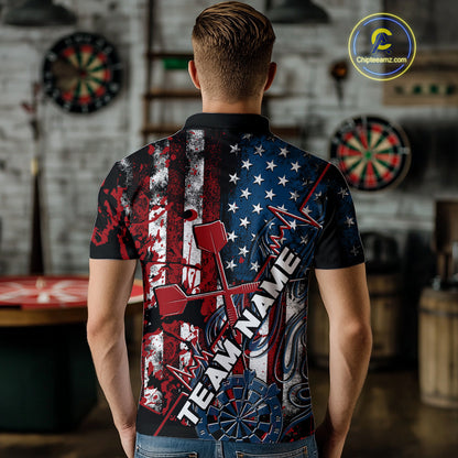 Custom Vintage Patriotic Dart Team Men Polo Shirts, US Flag Dart Jerseys IPHW9648