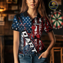 Load image into Gallery viewer, Custom Vintage Patriotic Dart Team Women Polo Shirts, US Flag Dart Jerseys IPHW9648