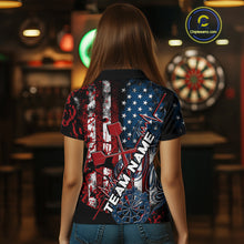 Load image into Gallery viewer, Custom Vintage Patriotic Dart Team Women Polo Shirts, US Flag Dart Jerseys IPHW9648