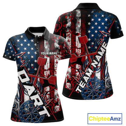 Custom Vintage Patriotic Dart Team Women Polo Shirts, US Flag Dart Jerseys IPHW9648