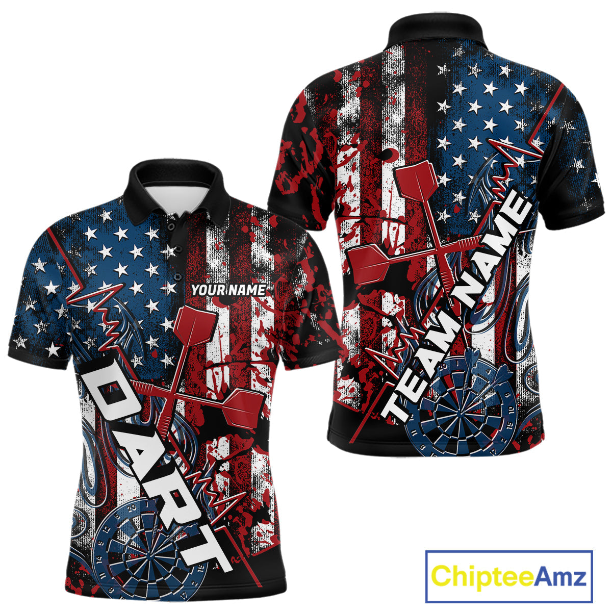 Custom Vintage Patriotic Dart Team Men Polo Shirts, US Flag Dart Jerseys IPHW9648